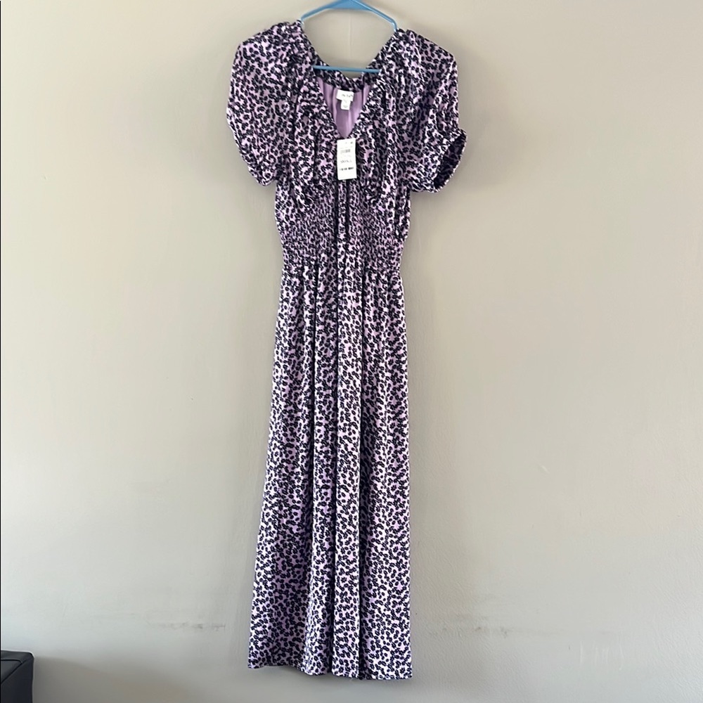 Purple and White Wrap Maxi Dress with Puff Sleeves